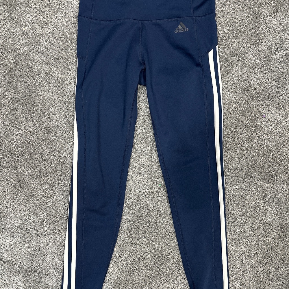 Adidas climatec leggings navy and white stripes